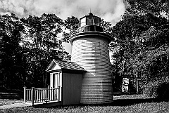 One of Restored Three Sisters Lighthouses on Cape Cod -BW